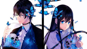 Cute Anime Couple Butterflies Wallpaper