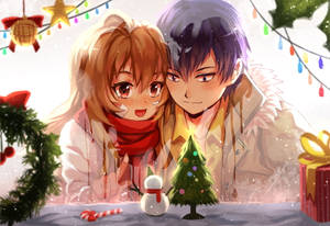 Cute Anime Couple Christmas Decor Wallpaper