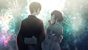 Cute Anime Couple Fireworks Wallpaper