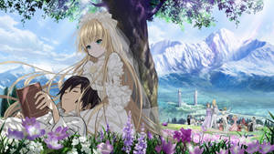 Cute Anime Couple In Flower Field Wallpaper