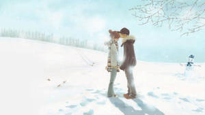 Cute Anime Couple In Snow Wallpaper