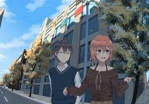 Cute Anime Couple In The City Wallpaper