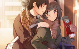 Cute Anime Couple Sharing Pocky Wallpaper