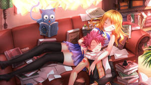 Cute Anime Couple Sleeping On Couch Wallpaper