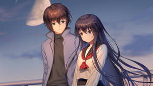 Cute Anime Couple Under Moon Wallpaper