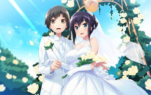 Cute Anime Couple White Wedding Wallpaper