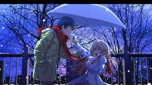 Cute Anime Couple Winter Walk Wallpaper
