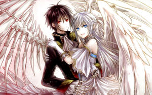 Cute Anime Couple With White Wings Wallpaper