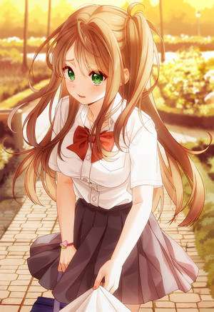 Cute Anime Girl Brown Ponytails Wallpaper