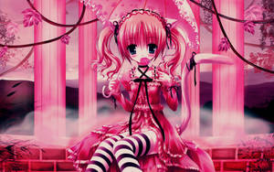 Cute Anime Girl Pink Columns Wallpaper