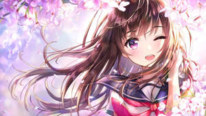 Cute Anime Girl Winking Wallpaper