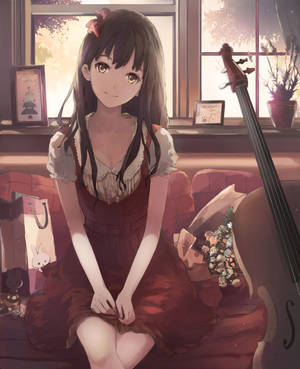 Cute Anime Girl With Cello Wallpaper