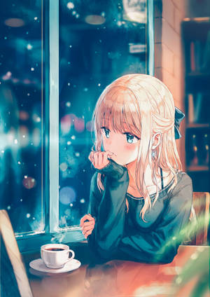 Cute Anime Girl With Coffee Wallpaper