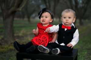 Cute Baby Couple Formal Black & Red Attire Wallpaper