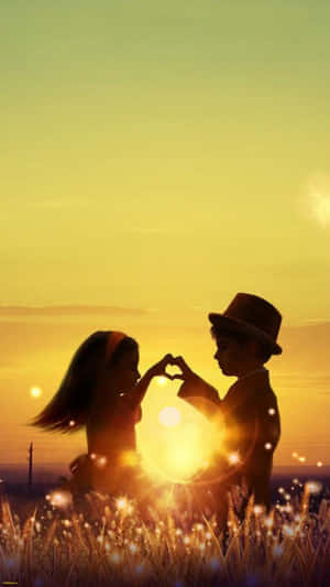 Cute Baby Couple Sunset Silhouette Wallpaper