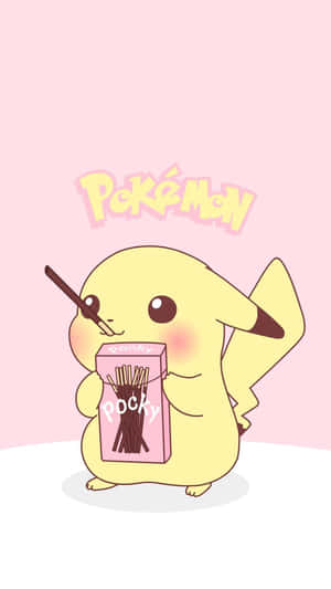 Cute Baby Pikachu Holding Pocky Wallpaper