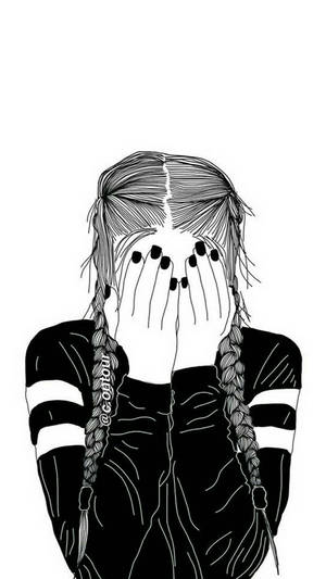 Cute Black And White Aesthetic Crying Girl Wallpaper