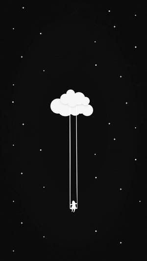 Cute Black And White Aesthetic Girl Swinging From Cloud Wallpaper