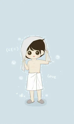 Cute Boy Cartoon Drying Himself Up Wallpaper