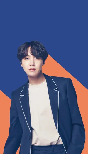 Cute Bts J-hope Blue And Orange Background Wallpaper