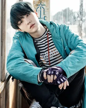 Cute Bts Suga In Blue Wallpaper