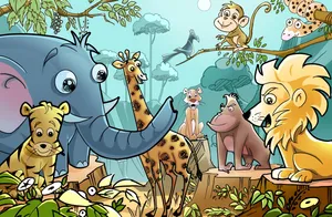 Cute Cartoon Animals In The Jungle Wallpaper