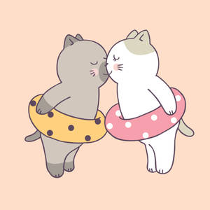Cute Cartoon Cat Couple Wallpaper