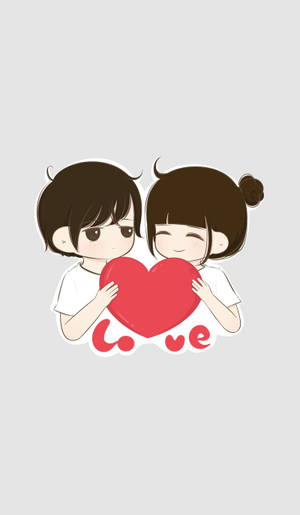 Cute Cartoon Couple Holding Heart Wallpaper