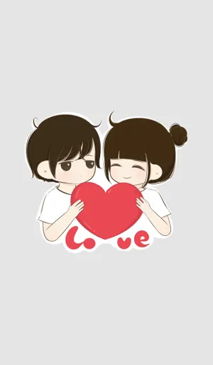 cute cartoon couple holding heart