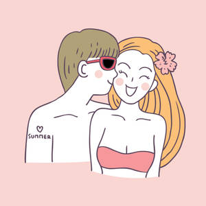 Cute Cartoon Couple In Summer Wallpaper