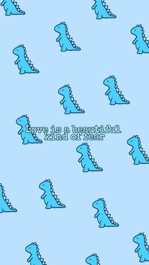 Cute Cartoon Dinosaur On A Phone Wallpaper