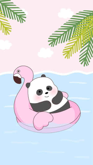 Cute Cartoon Panda And Flamingo Wallpaper