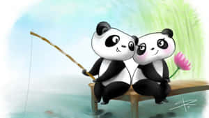 Cute Cartoon Panda Couple Wallpaper