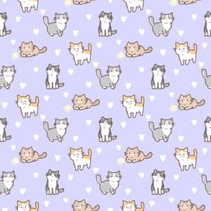 Cute Cat Pattern With Purple Background Wallpaper