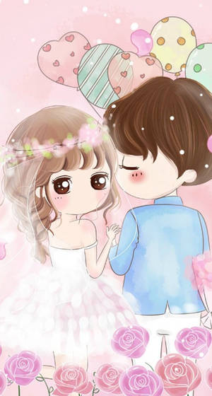 Cute Chibi Couple In Wedding Clothes Wallpaper