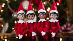 Cute Christmas Elves On A Shelf Wallpaper