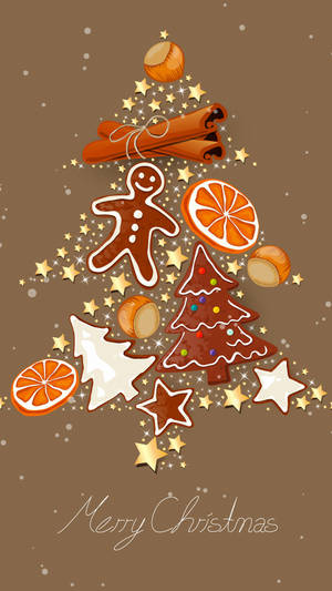 Cute Christmas Iphone Brown Elements Wallpaper