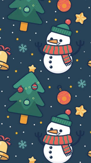 Cute Christmas Iphone Snowman And Tree Wallpaper