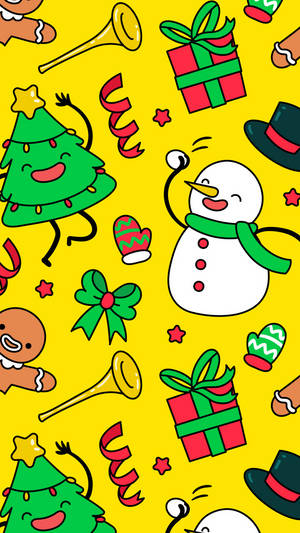Cute Christmas Snowman With Decorations Wallpaper