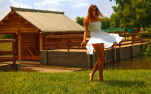 Cute Country Girl Twirls On Farm Wallpaper
