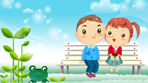 Cute Couple Cartoon And Frog Wallpaper
