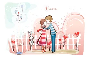 Cute Couple Drawing Kissing Wallpaper