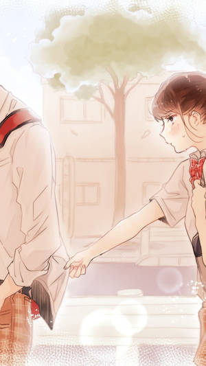 Cute Couple Matching Schoolgirl Behind Boyfriend Wallpaper