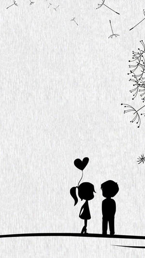 Cute Couple Silhouette With Heart Balloon Wallpaper