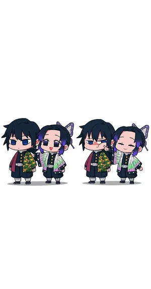 Cute Demon Slayer Characters Giyu And Shinobu Minimalist Art Wallpaper