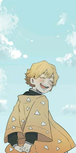 Cute Demon Slayer Zenitsu Agatsuma Smiling Portrait Wallpaper
