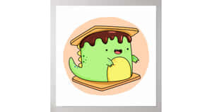 Cute Dino Chocolate Smores Digital Art Wallpaper