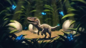 Cute Dinosaur And Butterflies Wallpaper