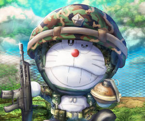 Cute Doraemon As A Soldier Wallpaper