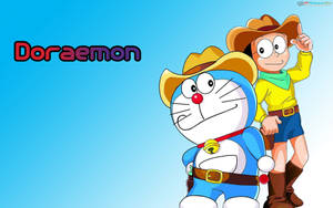Cute Doraemon Bestfriends As Cowboys Wallpaper